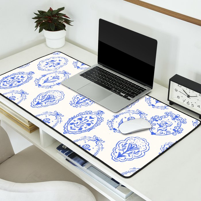 Elegant Blue Victorian Frame with Delicate Flower Desk Mat Gallery Image 2