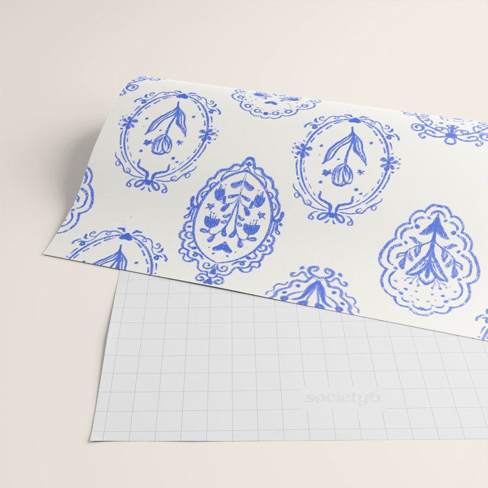 Elegant Blue Victorian Frame with Delicate Flower Wrapping Paper Gallery Image 2