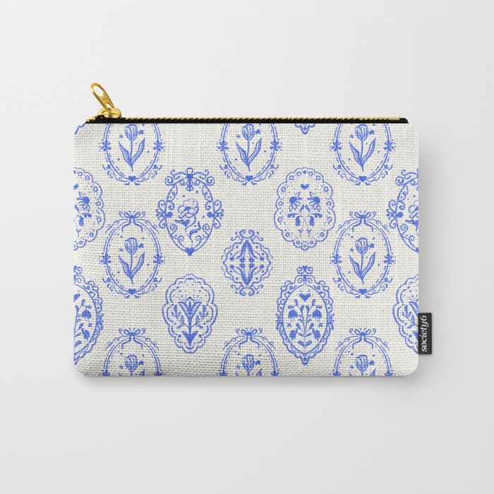Elegant Blue Victorian Frame with Delicate Flower Carry All Pouch Gallery Image 1