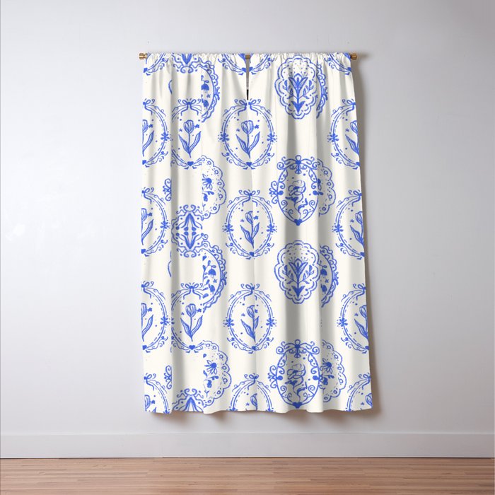 Elegant Blue Victorian Frame with Delicate Flower Window Curtain Gallery Image 3