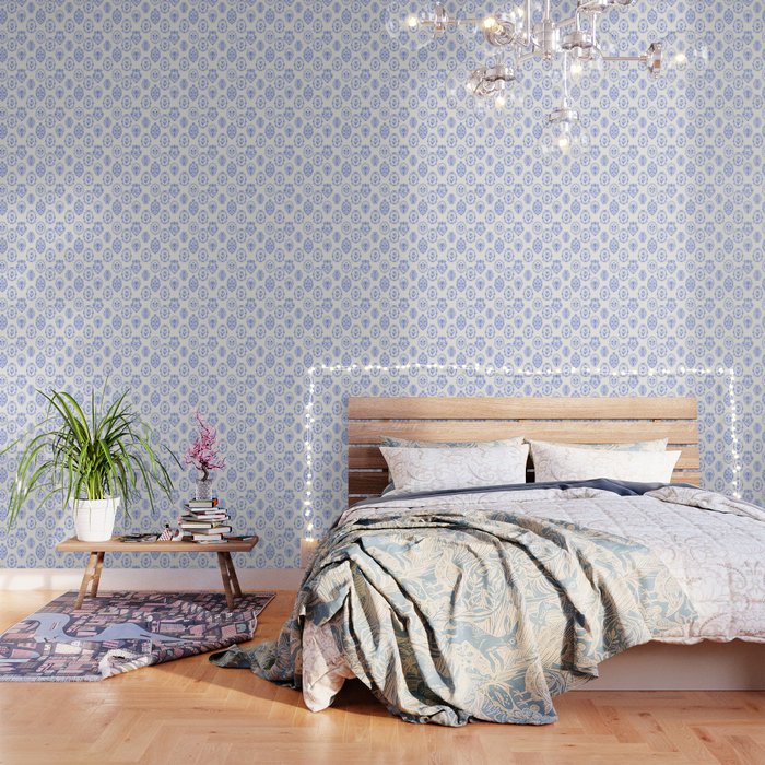 Elegant Blue Victorian Frame with Delicate Flower Wallpaper Gallery Image 3
