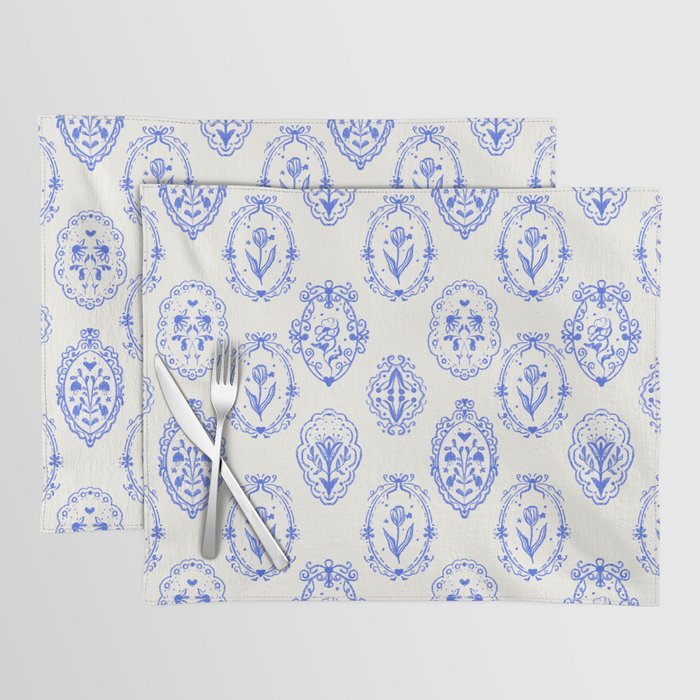 Elegant Blue Victorian Frame with Delicate Flower Placemat Gallery Image 1