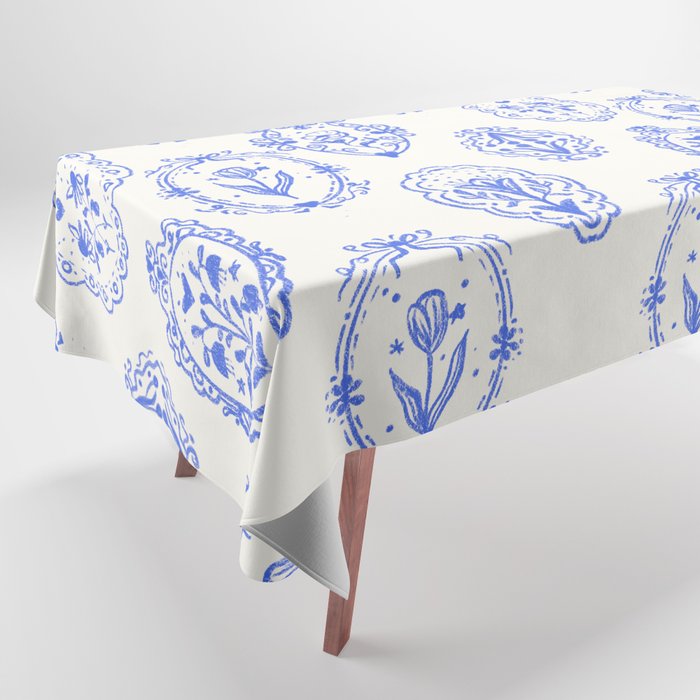 Elegant Blue Victorian Frame with Delicate Flower Tablecloth Gallery Image 1