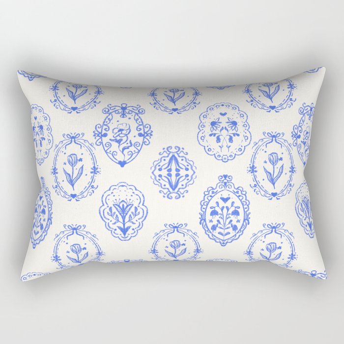 Elegant Blue Victorian Frame with Delicate Flower Rectangular Pillow Gallery Image 1