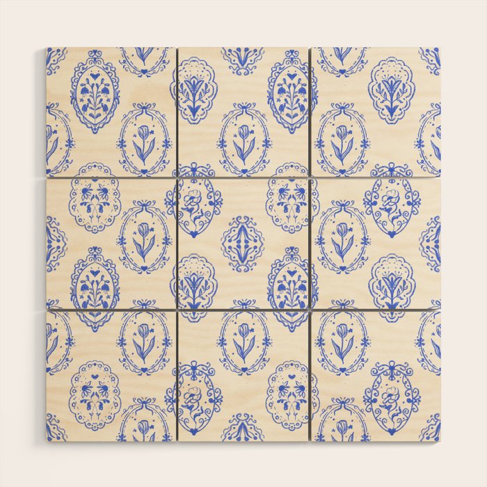 Elegant Blue Victorian Frame with Delicate Flower Wood Wall Art Gallery Image 1