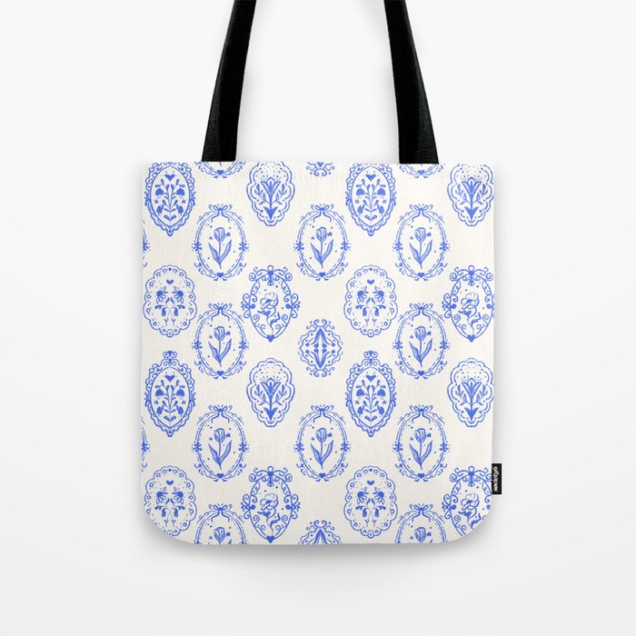 Elegant Blue Victorian Frame with Delicate Flower Tote Bag Gallery Image 1
