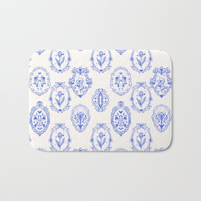 Elegant Blue Victorian Frame with Delicate Flower Bath Mat Gallery Image 1