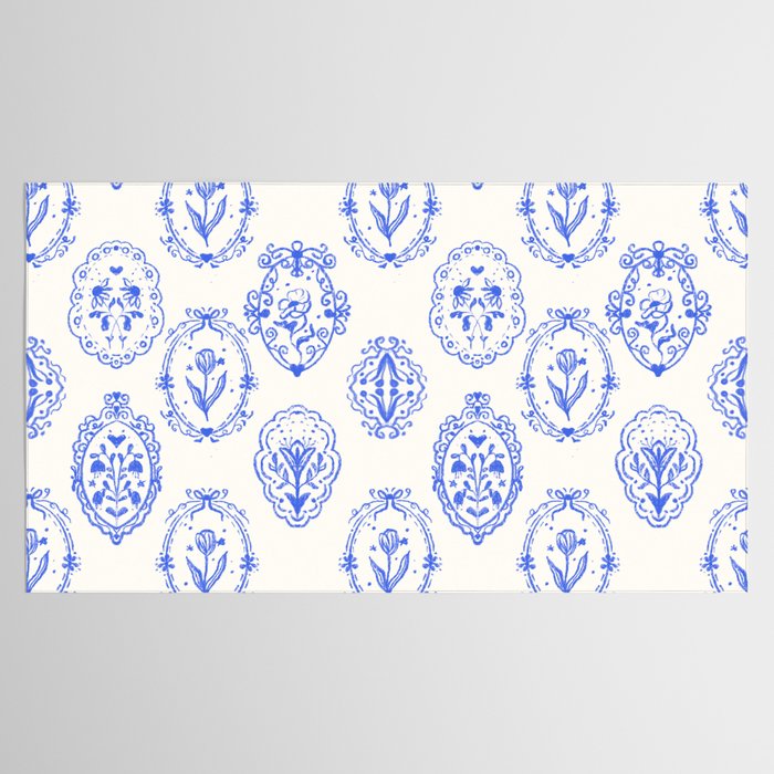 Elegant Blue Victorian Frame with Delicate Flower Tablecloth Gallery Image 2