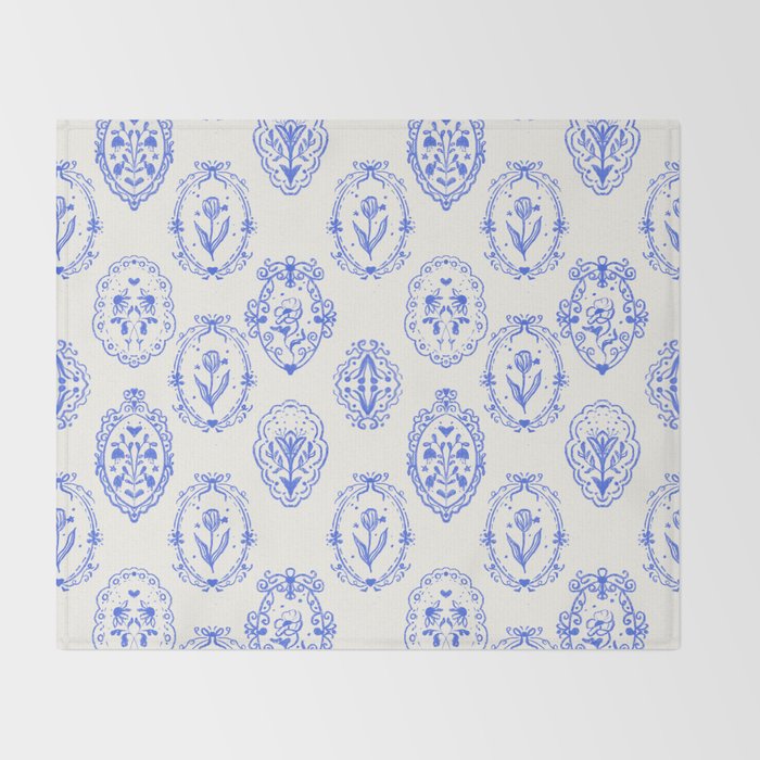 Elegant Blue Victorian Frame with Delicate Flower Throw Blanket Gallery Image 2