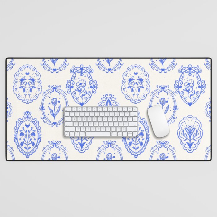 Elegant Blue Victorian Frame with Delicate Flower Desk Mat Gallery Image 1