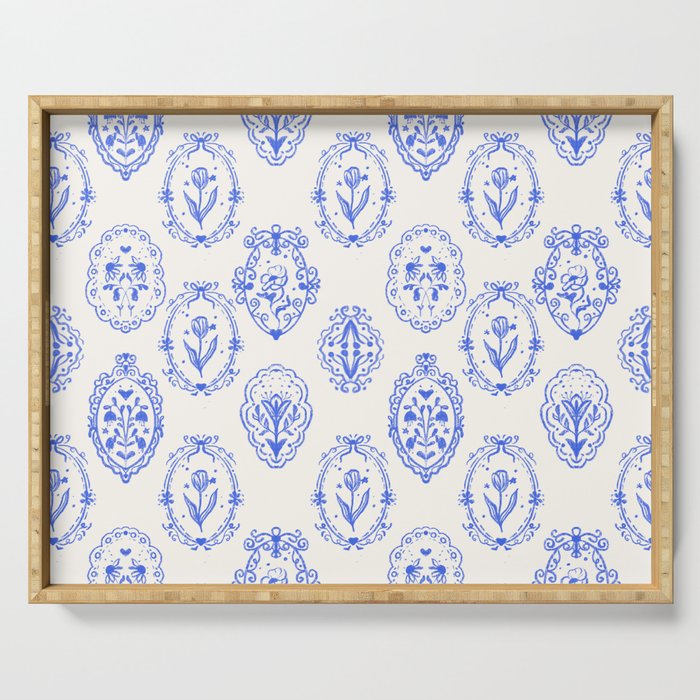 Elegant Blue Victorian Frame with Delicate Flower Serving Tray Gallery Image 1