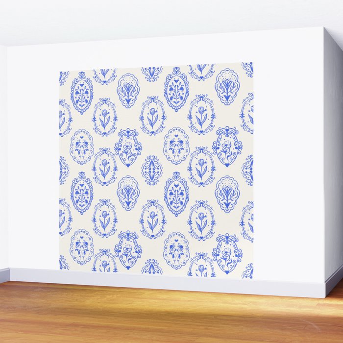 Elegant Blue Victorian Frame with Delicate Flower Wall Mural Gallery Image 2