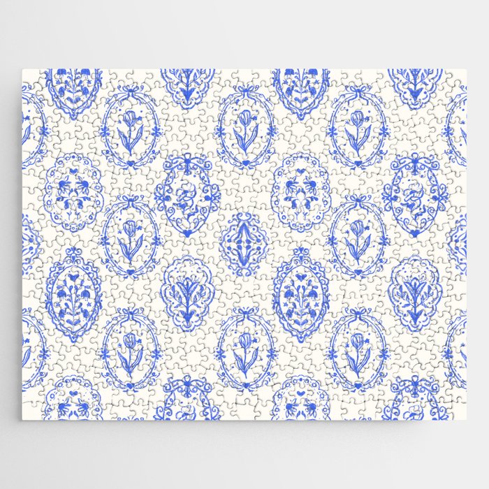 Elegant Blue Victorian Frame with Delicate Flower Jigsaw Puzzle Gallery Image 1