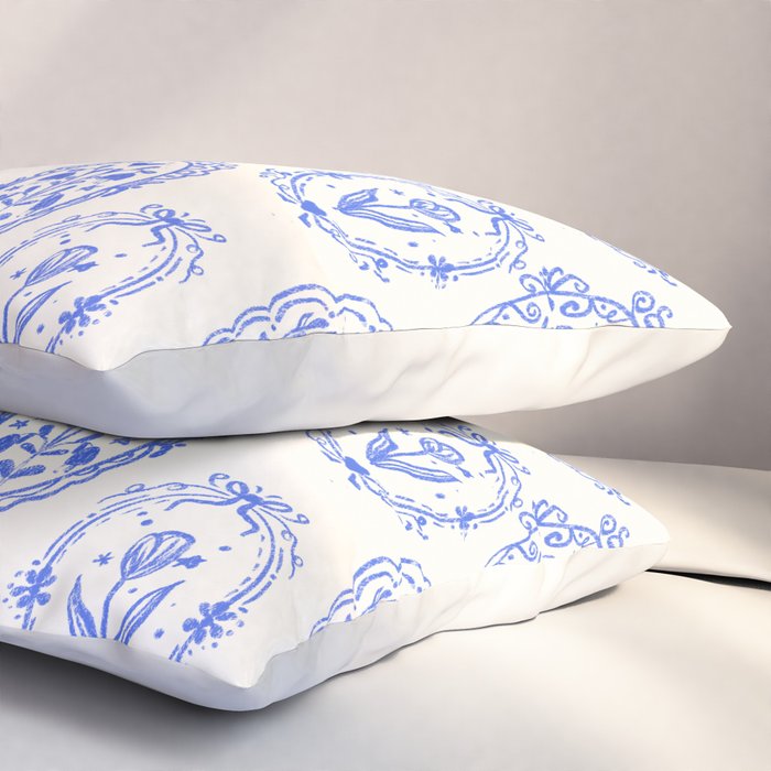 Elegant Blue Victorian Frame with Delicate Flower Pillow Sham Gallery Image 3