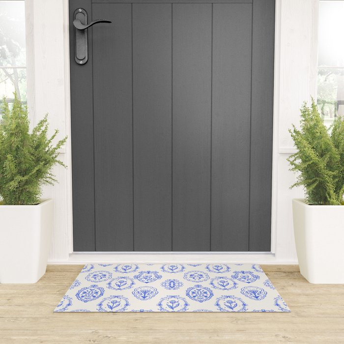 Elegant Blue Victorian Frame with Delicate Flower Welcome Mat Gallery Image 3