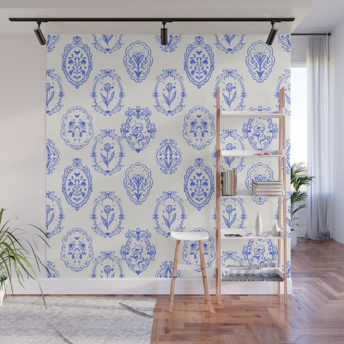 Elegant Blue Victorian Frame with Delicate Flower Wall Mural Gallery Image 1