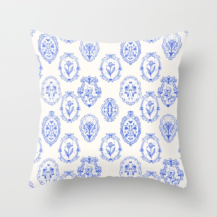 Elegant Blue Victorian Frame with Delicate Flower Throw Pillow Gallery Image 1