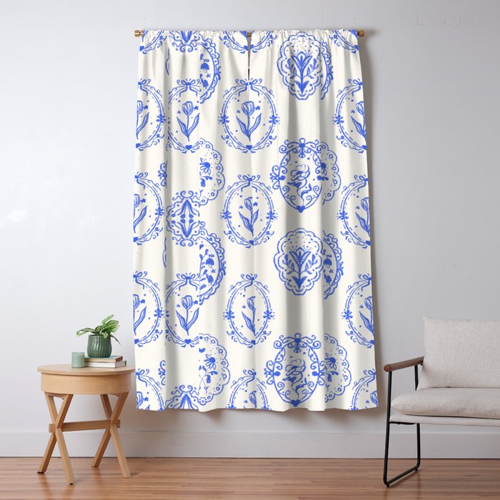 Elegant Blue Victorian Frame with Delicate Flower Window Curtain Gallery Image 5