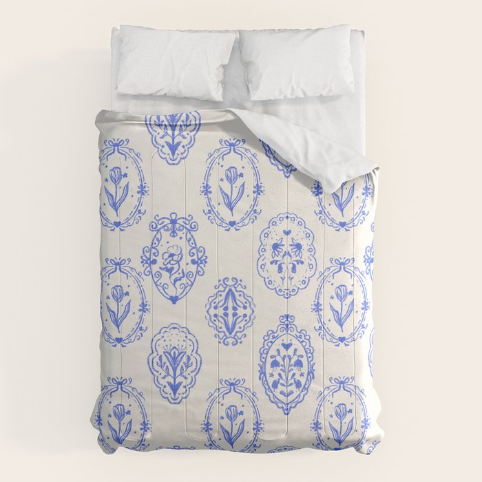 Elegant Blue Victorian Frame with Delicate Flower Comforter Gallery Image 1