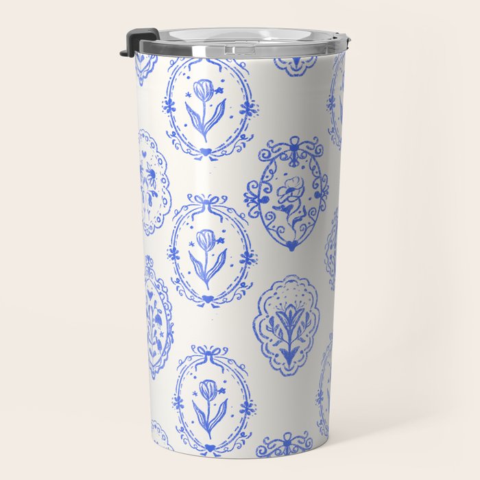 Elegant Blue Victorian Frame with Delicate Flower Travel Mug Gallery Image 3