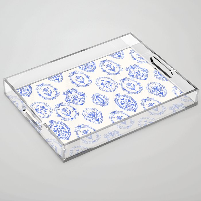 Elegant Blue Victorian Frame with Delicate Flower Acrylic Tray Gallery Image 1