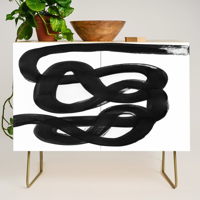 Knots Black & White Minimalist Ink Tribal Mid Century Pattern Dark Painting Pattern Credenza Gallery Image 1
