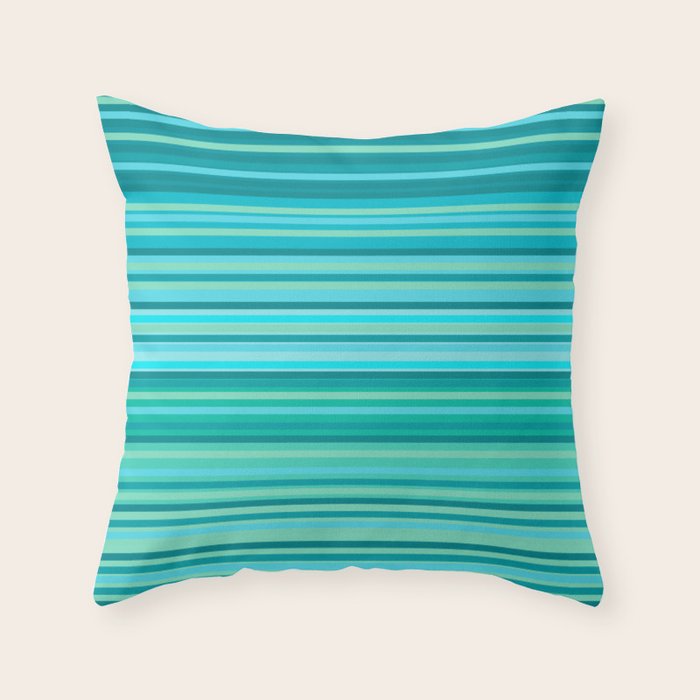 Joseph Stripes - Fine Stripe Pattern in Tropical Ocean Aqua Cyan Blue-Green  Throw Pillow Gallery Image 1
