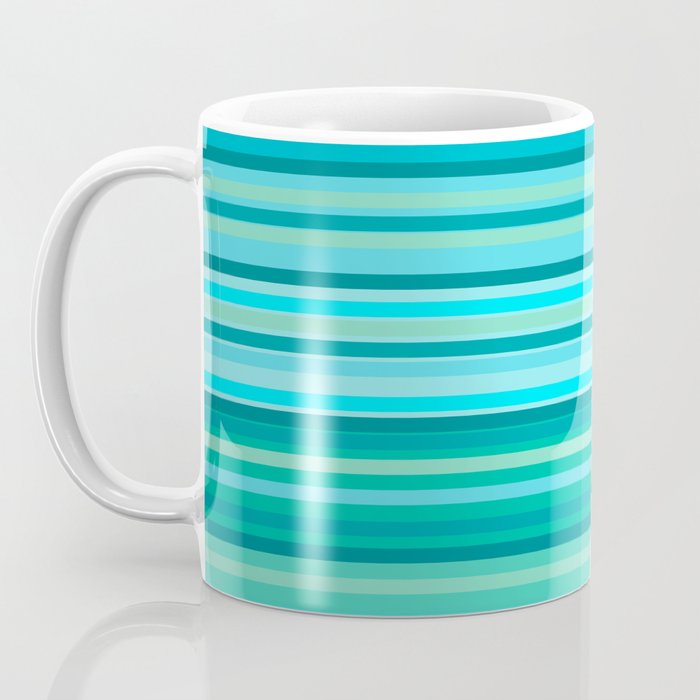 Joseph Stripes - Fine Stripe Pattern in Tropical Ocean Aqua Cyan Blue-Green  Coffee Mug Gallery Image 3