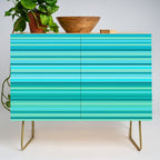 Joseph Stripes - Fine Stripe Pattern in Tropical Ocean Aqua Cyan Blue-Green  Credenza Gallery Image 1