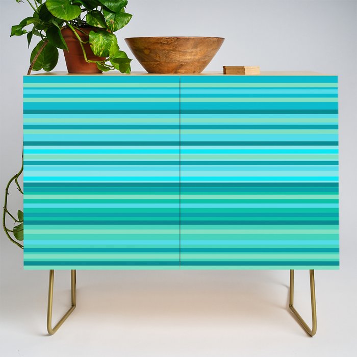 Joseph Stripes - Fine Stripe Pattern in Tropical Ocean Aqua Cyan Blue-Green  Credenza Gallery Image 1