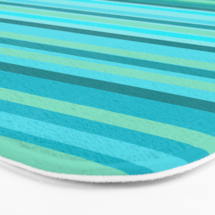 Joseph Stripes - Fine Stripe Pattern in Tropical Ocean Aqua Cyan Blue-Green  Bath Mat Gallery Image 3