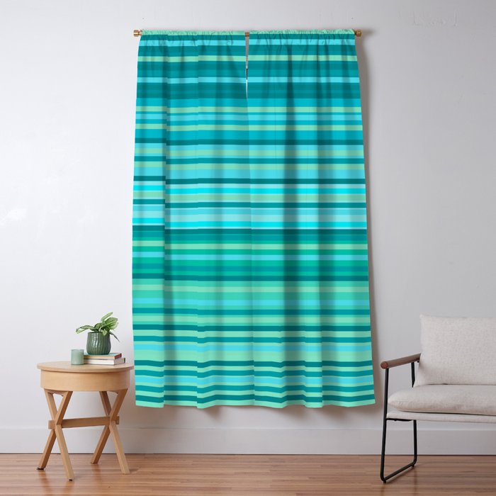 Joseph Stripes - Fine Stripe Pattern in Tropical Ocean Aqua Cyan Blue-Green  Window Curtain Gallery Image 5
