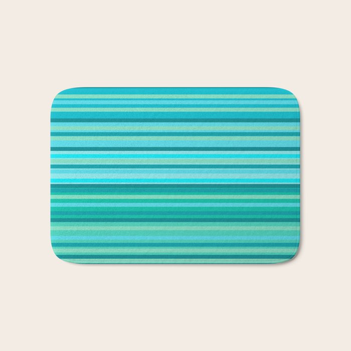 Joseph Stripes - Fine Stripe Pattern in Tropical Ocean Aqua Cyan Blue-Green  Bath Mat Gallery Image 1