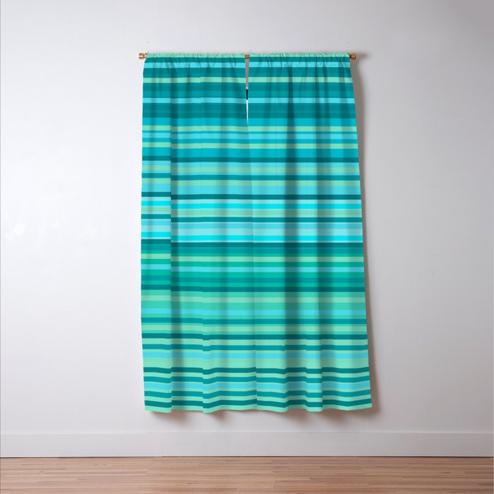 Joseph Stripes - Fine Stripe Pattern in Tropical Ocean Aqua Cyan Blue-Green  Window Curtain Gallery Image 3