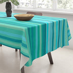 Joseph Stripes - Fine Stripe Pattern in Tropical Ocean Aqua Cyan Blue-Green  Tablecloth Gallery Image 3