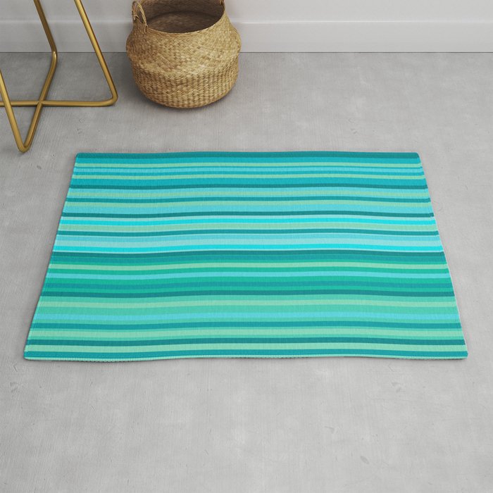 Joseph Stripes - Fine Stripe Pattern in Tropical Ocean Aqua Cyan Blue-Green  Rug Gallery Image 1