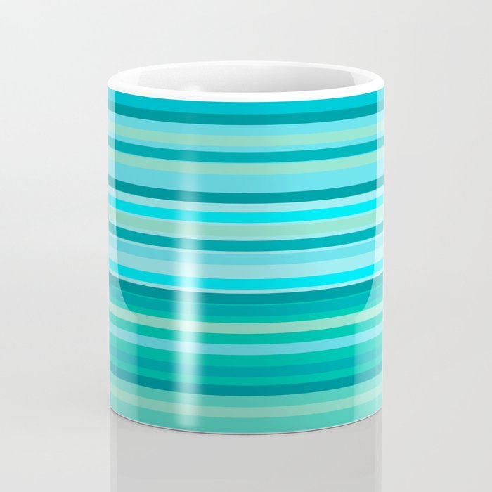 Joseph Stripes - Fine Stripe Pattern in Tropical Ocean Aqua Cyan Blue-Green  Coffee Mug Gallery Image 4