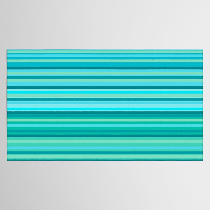 Joseph Stripes - Fine Stripe Pattern in Tropical Ocean Aqua Cyan Blue-Green  Tablecloth Gallery Image 2