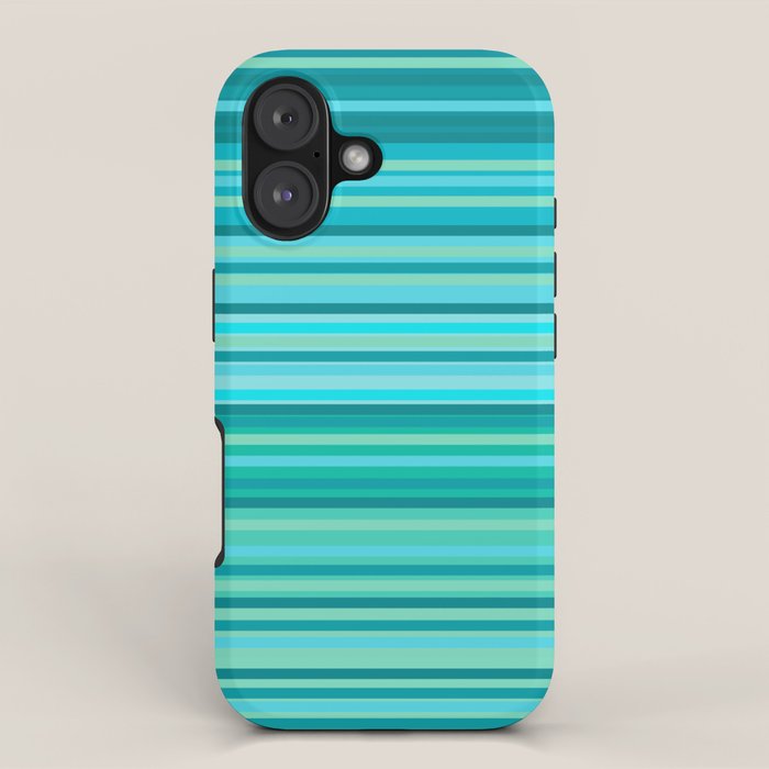 Joseph Stripes - Fine Stripe Pattern in Tropical Ocean Aqua Cyan Blue-Green  iPhone Case Gallery Image 1