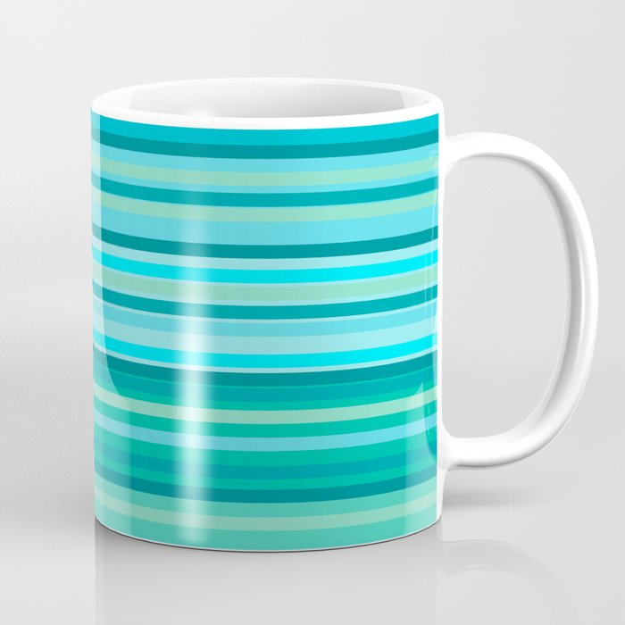 Joseph Stripes - Fine Stripe Pattern in Tropical Ocean Aqua Cyan Blue-Green  Coffee Mug Gallery Image 1