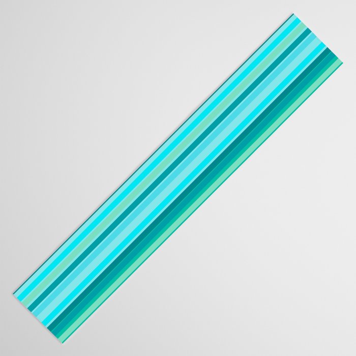 Joseph Stripes - Fine Stripe Pattern in Tropical Ocean Aqua Cyan Blue-Green  Table Runner Gallery Image 3