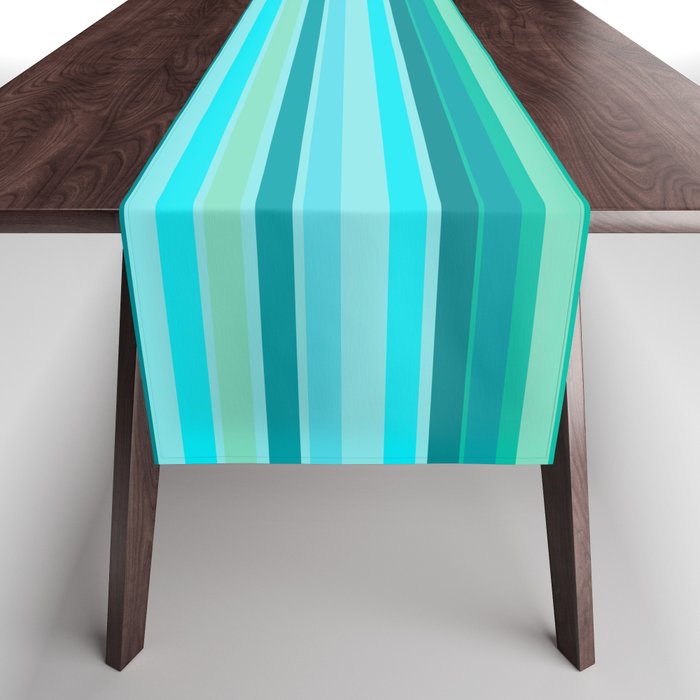 Joseph Stripes - Fine Stripe Pattern in Tropical Ocean Aqua Cyan Blue-Green  Table Runner Gallery Image 1