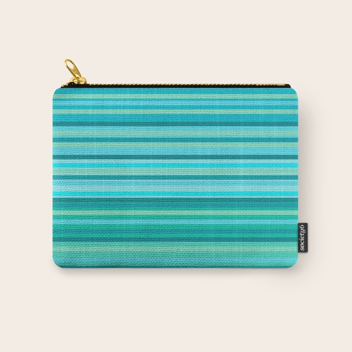 Joseph Stripes - Fine Stripe Pattern in Tropical Ocean Aqua Cyan Blue-Green  Carry All Pouch Gallery Image 1