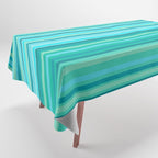 Joseph Stripes - Fine Stripe Pattern in Tropical Ocean Aqua Cyan Blue-Green  Tablecloth Gallery Image 1