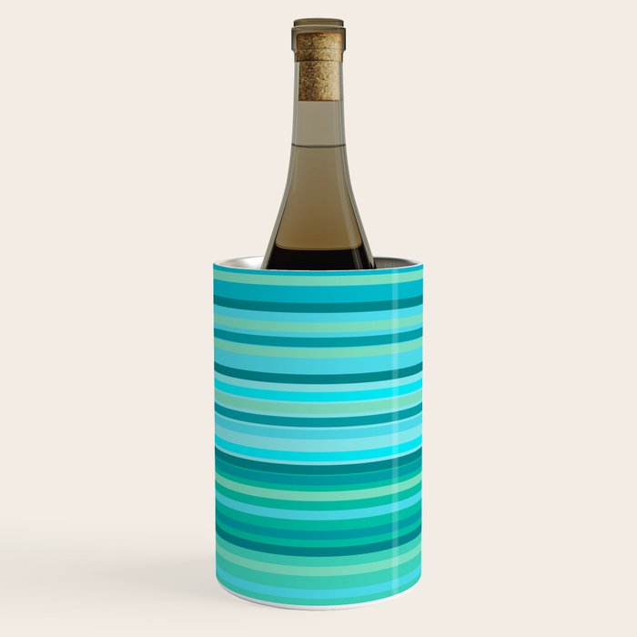 Joseph Stripes - Fine Stripe Pattern in Tropical Ocean Aqua Cyan Blue-Green  Wine Chiller Gallery Image 2