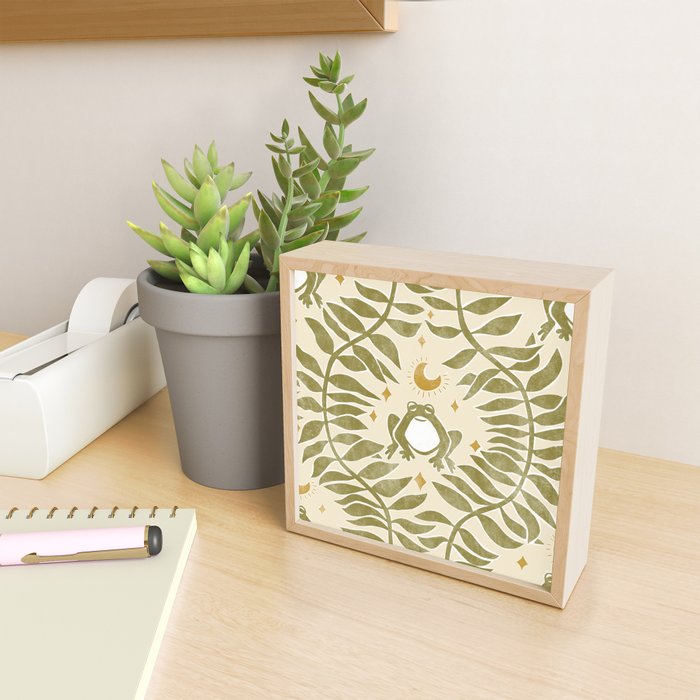 Froggie  Ogee - moss green and cream Mini Art Print Gallery Image 2