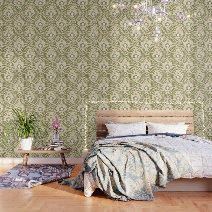 Froggie  Ogee - moss green and cream Wallpaper Gallery Image 3