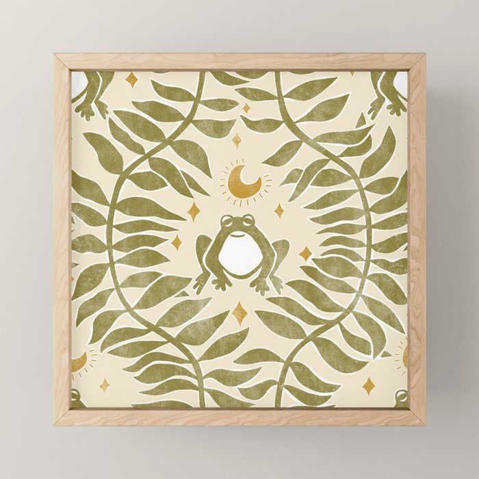 Froggie  Ogee - moss green and cream Mini Art Print Gallery Image 1