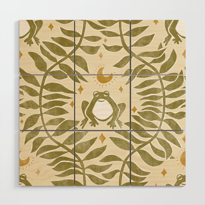 Froggie  Ogee - moss green and cream Wood Wall Art Gallery Image 1