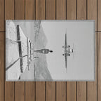 Steady As She Goes; aircraft coming in for an island landing black and white photography- photographs Outdoor Rug Gallery Image 1